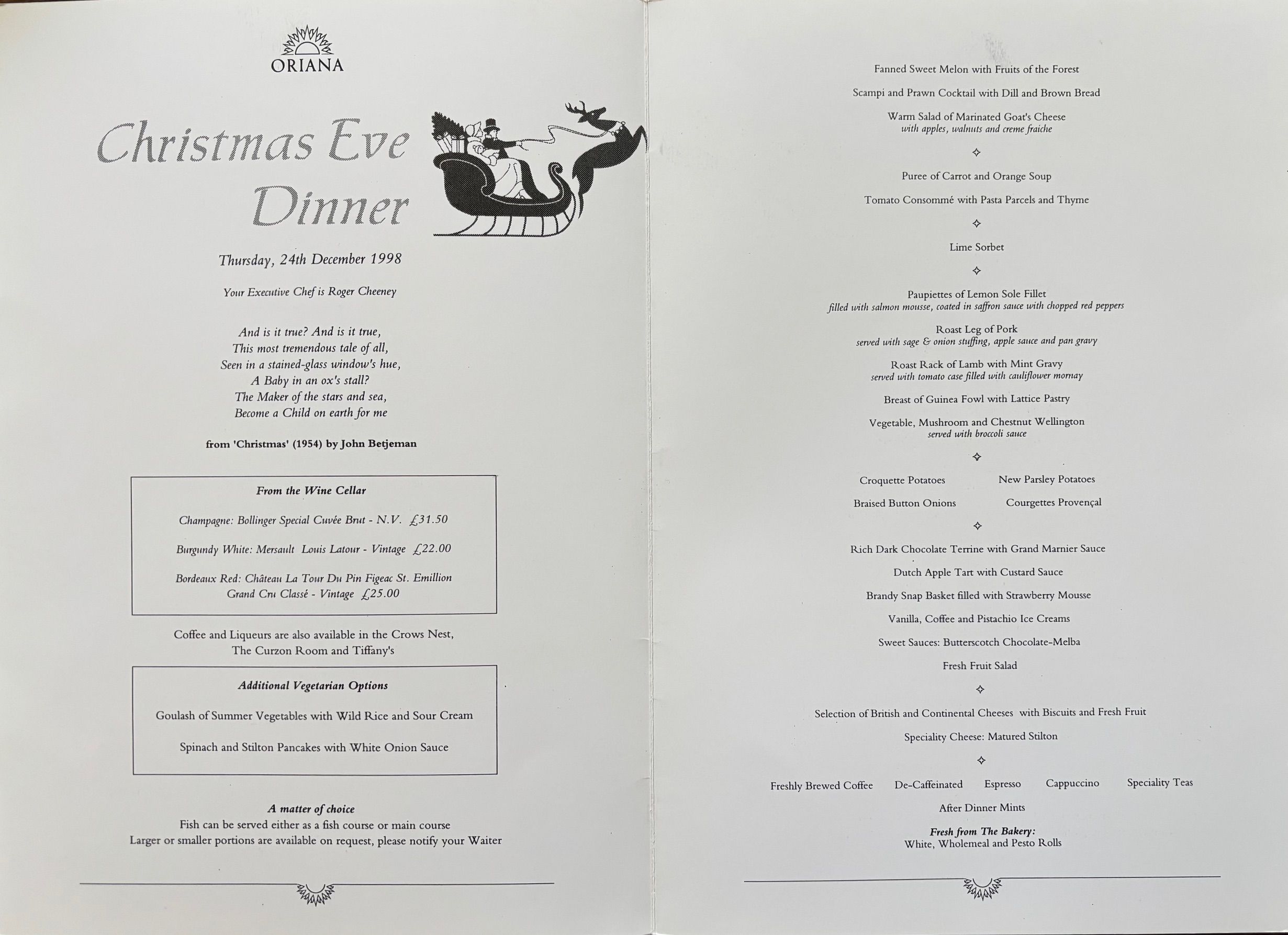 (*NEW ARRIVAL*) P & O Lines. Merry Christmas - Christmas Eve Dinner