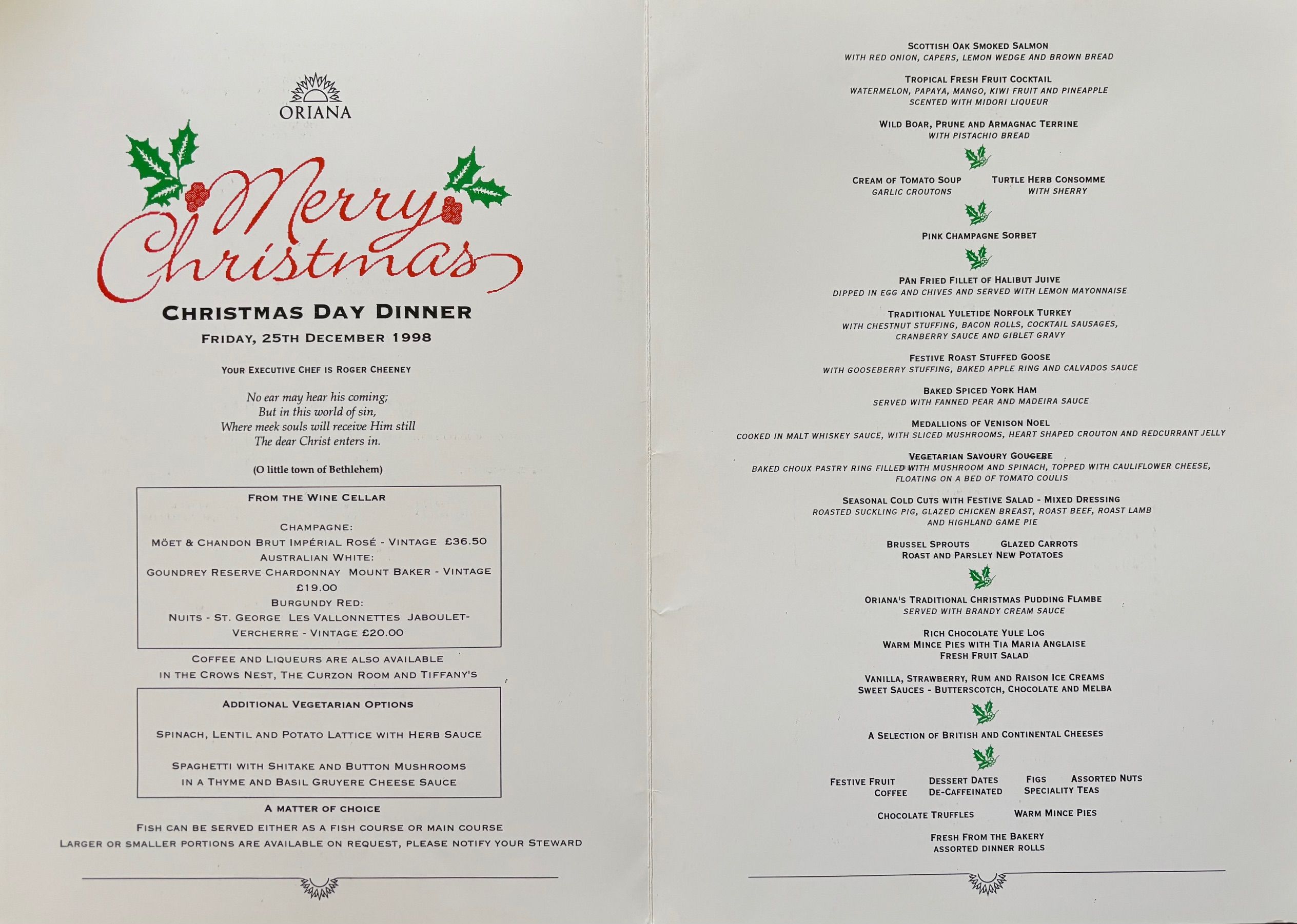 (*NEW ARRIVAL*) P & O Lines. Merry Christmas - Christmas Day Dinner