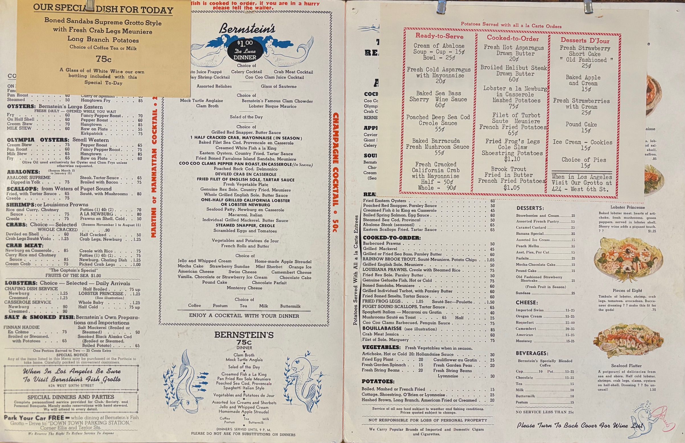 (*NEW ARRIVAL*) (San Francisco) Bernstein's. Menu