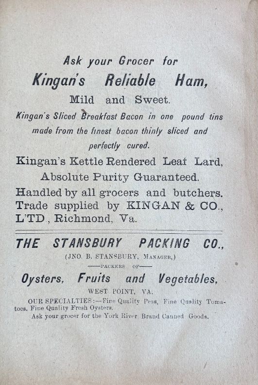 (*NEW ARRIVAL*) (Southern - Virginia) Ladies' Aid Society of the West Point Methodist Church. The Up To Date Cook Book