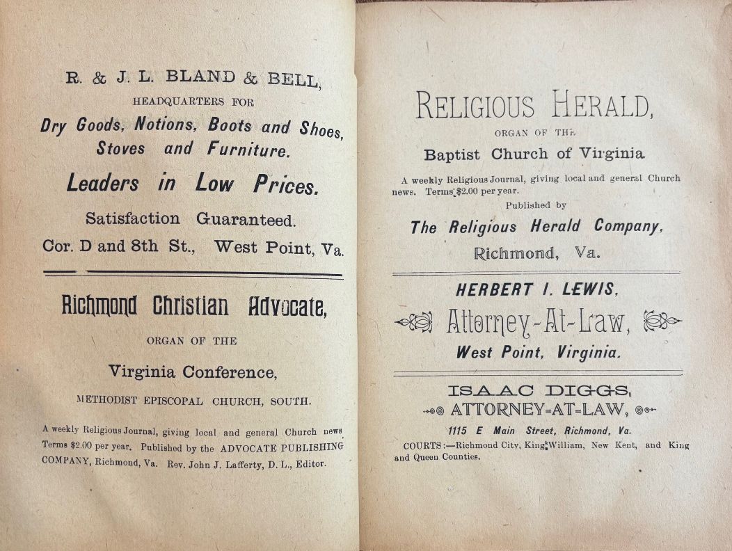 (*NEW ARRIVAL*) (Southern - Virginia) Ladies' Aid Society of the West Point Methodist Church. The Up To Date Cook Book