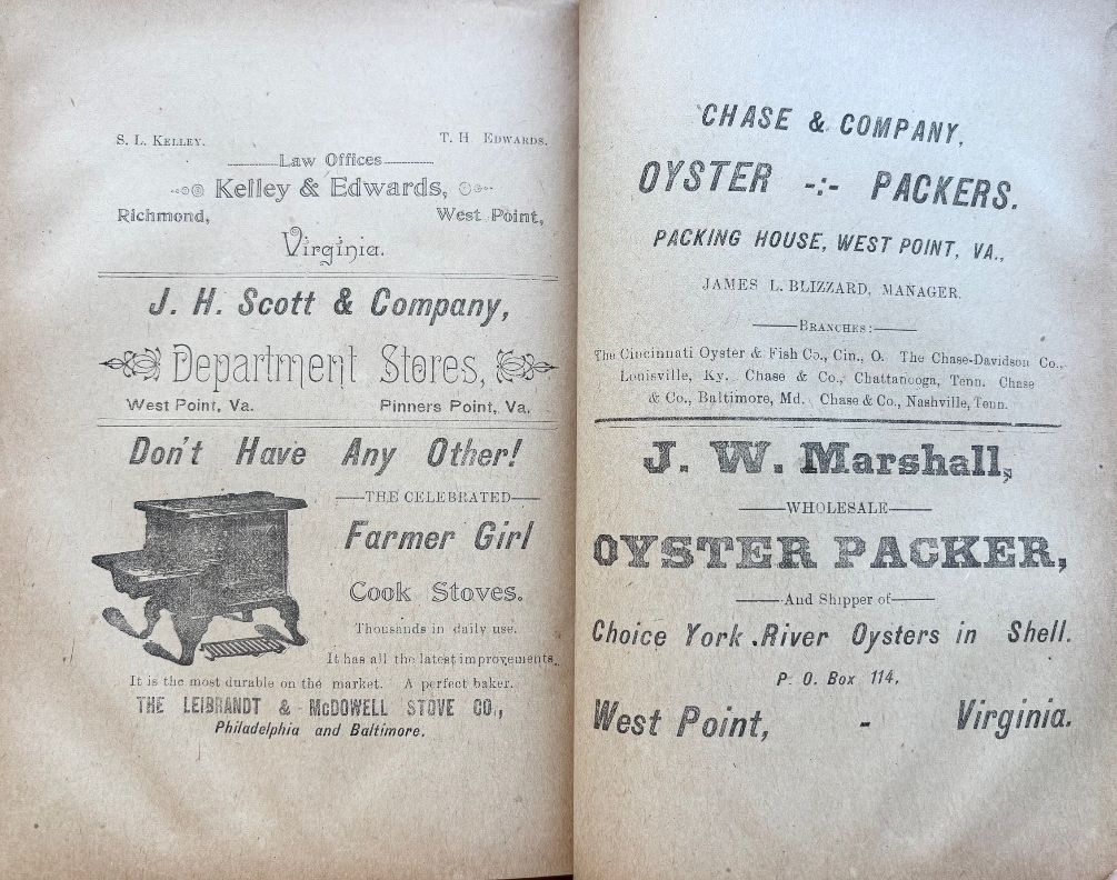 (*NEW ARRIVAL*) (Southern - Virginia) Ladies' Aid Society of the West Point Methodist Church. The Up To Date Cook Book