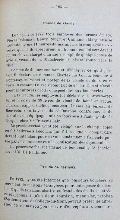 (Butchery) Histoire de la Boucherie Caennaise sous l'Ancien Regime