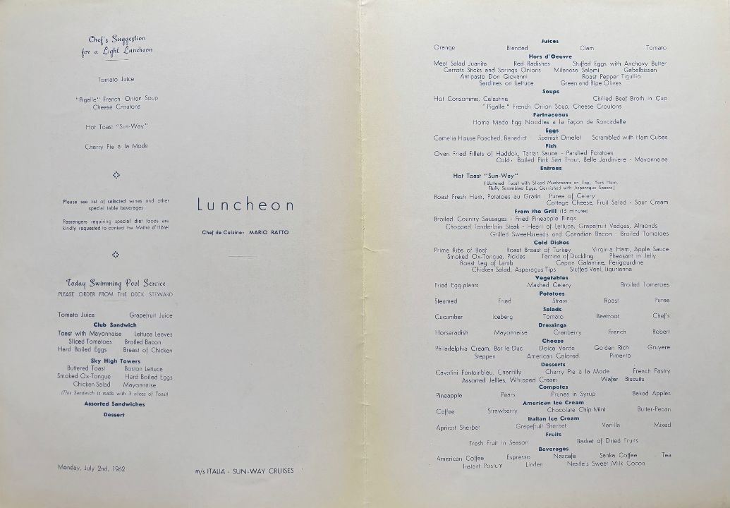 Home Lines. Luncheon
