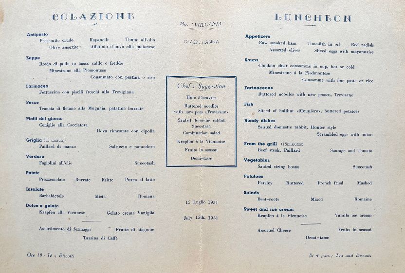 Italia Lines. Colazione - Luncheon