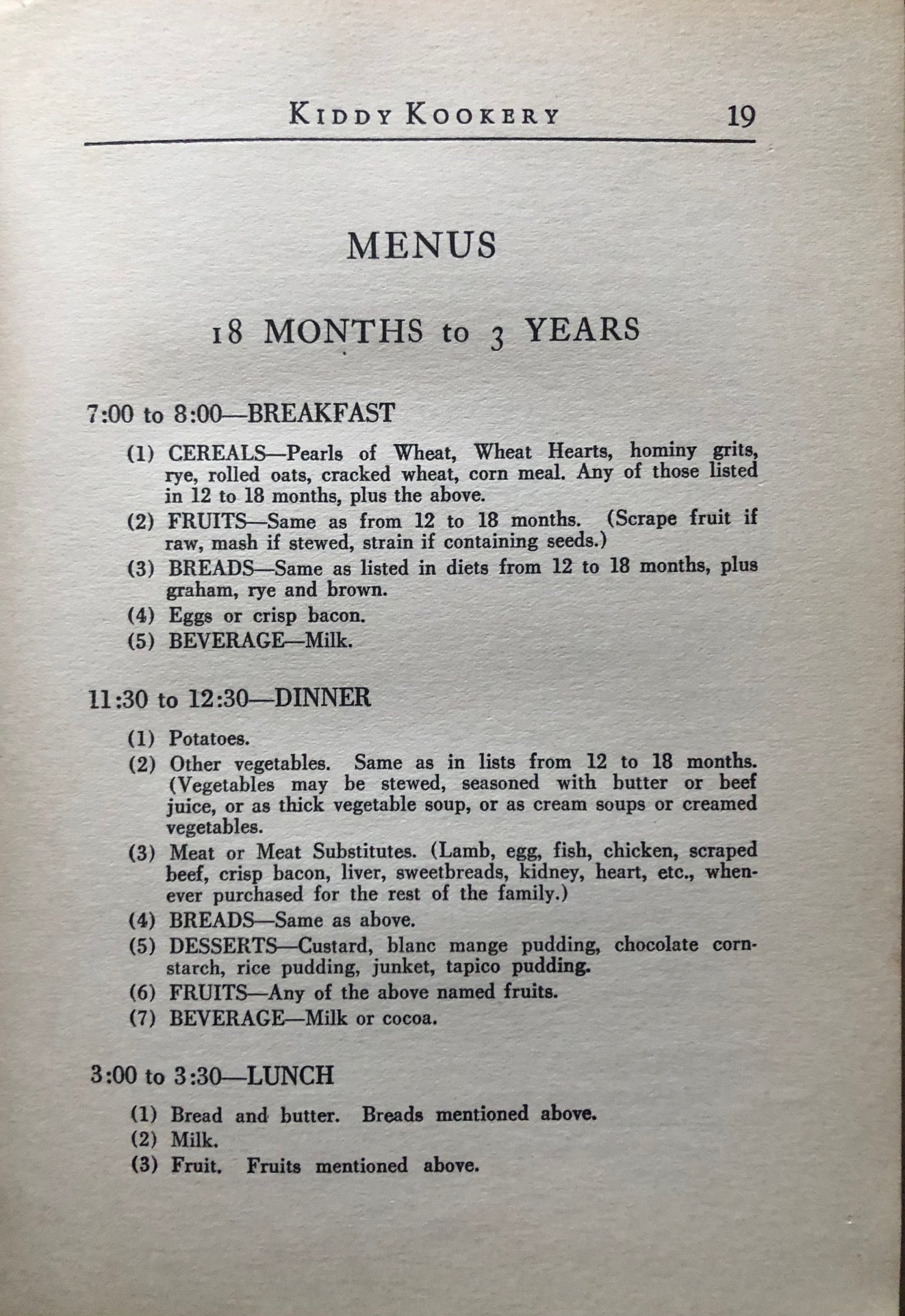 (Children's) Leah Barash Kahn & Dr. H.L. Moon. Kiddy Kookery: Menus and Recipes for Feeding Children from Six Months to Six Years