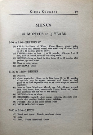 (Children's) Leah Barash Kahn & Dr. H.L. Moon. Kiddy Kookery: Menus and Recipes for Feeding Children from Six Months to Six Years