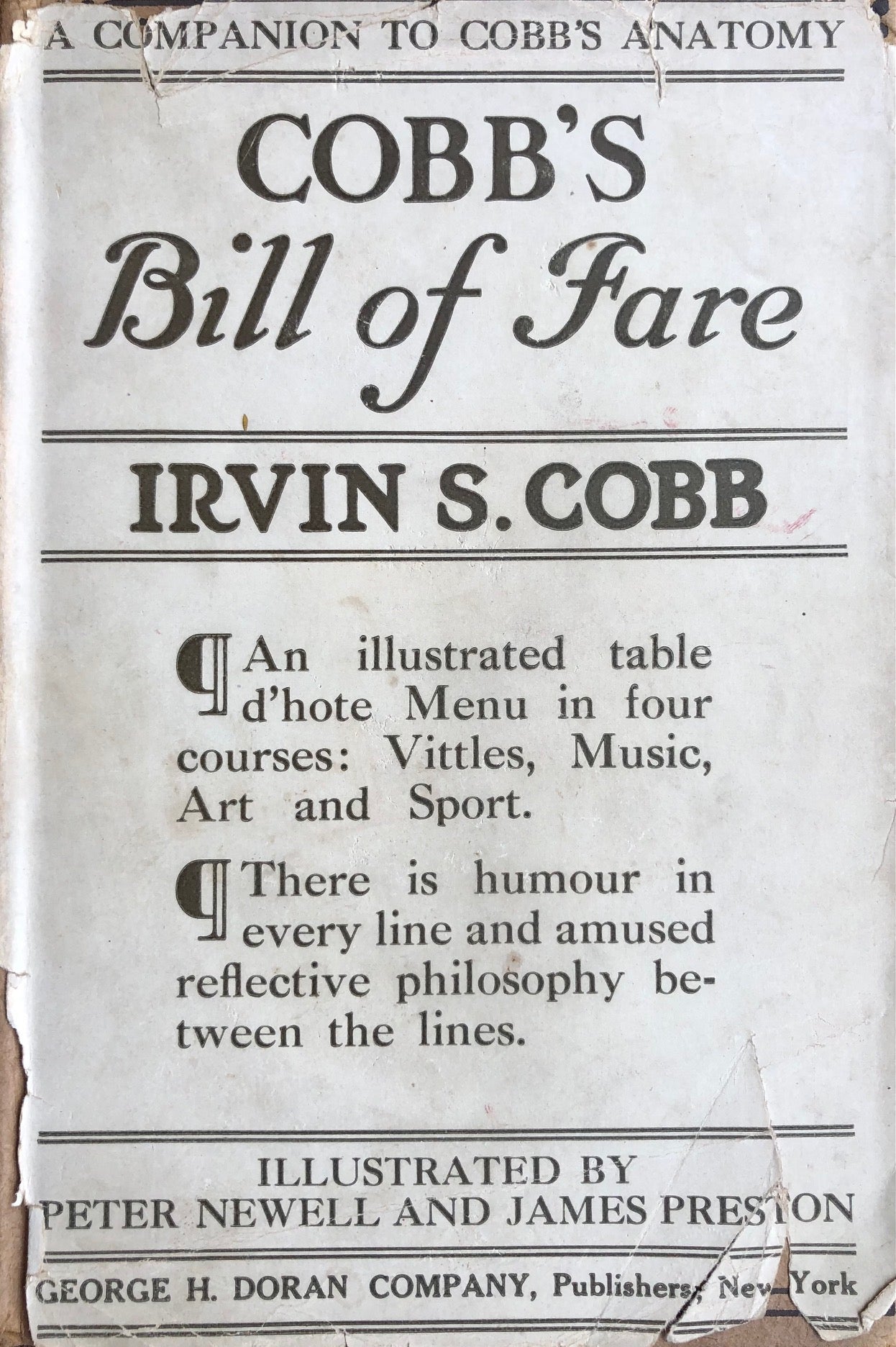 (Humor) Irvin S. Cobb. Cobb's Bill of Fare. SIGNED!