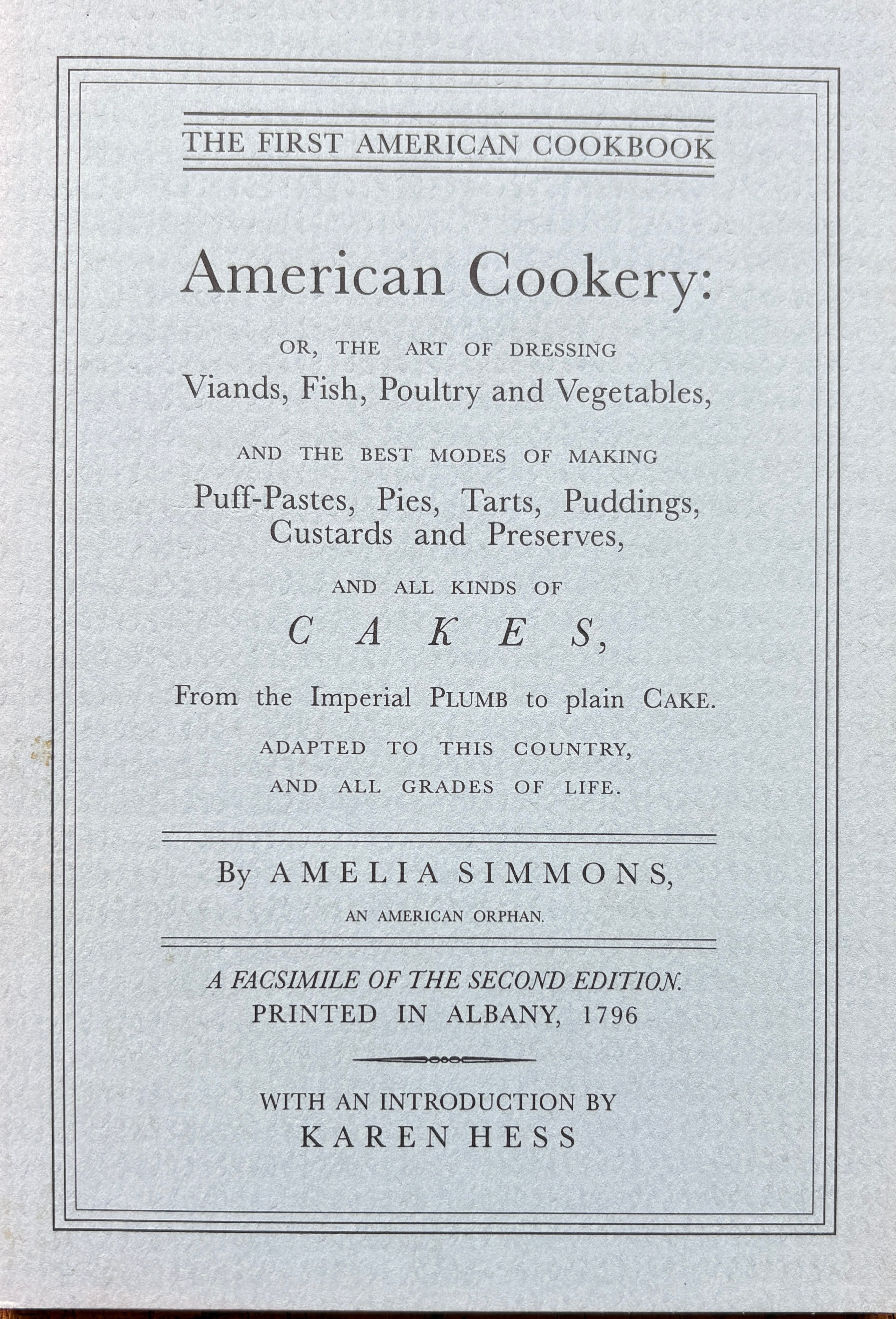 American Cookery (Amelia Simmons)