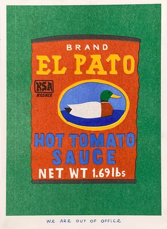 Risograph Print: Can of El Pato Hot Tomato Sauce