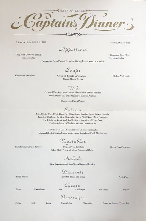 *NEW* A Captain's Dinner Menu