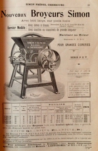 (Wine & Cider) Simon Frères. Catalogue des Appareils pour la Fabrication des Cidres, Poires, Vins, etc.