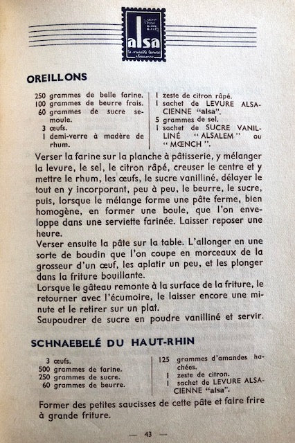 (Pastry - Alsace) Les Bonnes Recettes "Alsa": Tome Premier - Patisseries.