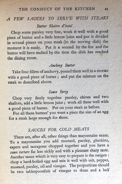 (Food Writing) Boulestin, X. Marcel.  The Conduct of the Kitchen: How to Keep a Good Table for Sixteen Shillings.