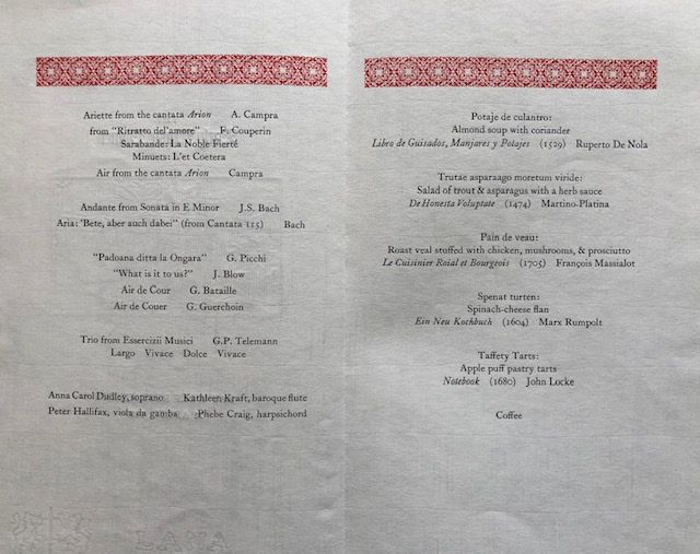 (Menu) The Early Music Dinner