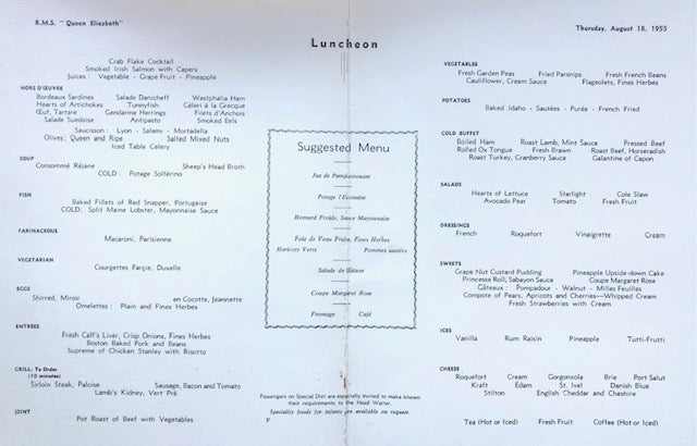 Cunard. R.M.S. Queen Elizabeth - Geese in Holland: Luncheon Menu