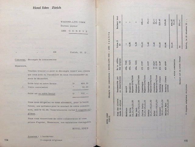 (Hotels) Wildermuth, J.R. &amp; P. Barraud. Correspondence Hoteliere Francaise. 