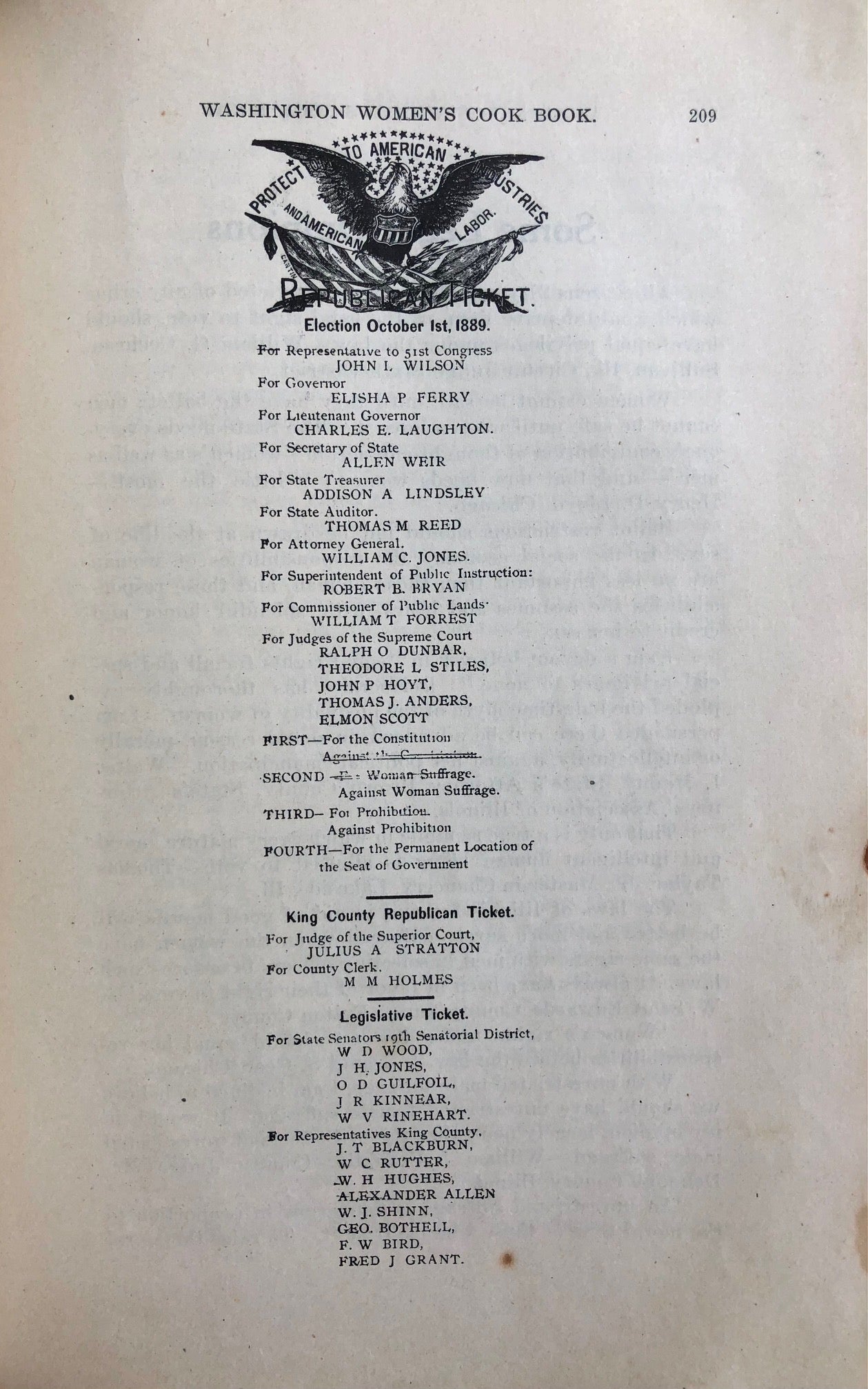 (Suffrage) [Linda Deziah Jennings]. Washington Women's Cook Book.