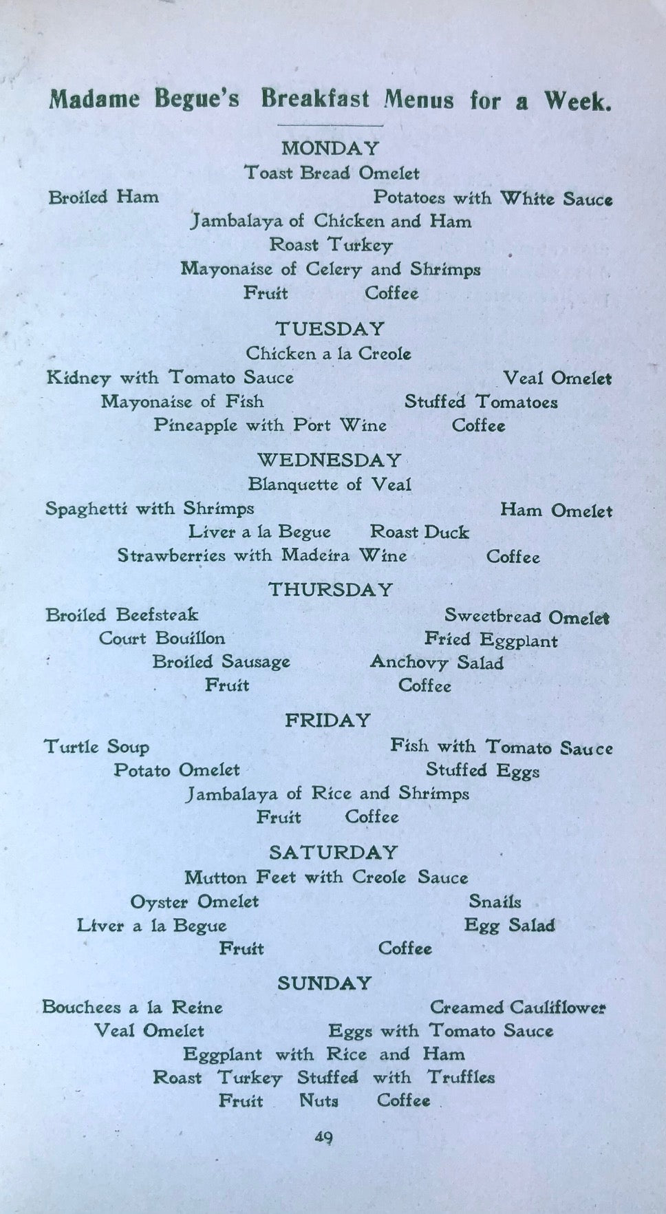 (Southern - New Orleans) Mme. Begue. Mme. Begue and Her Recipes: Old Creole Cookery.