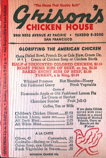 Grison's Chicken House Menu