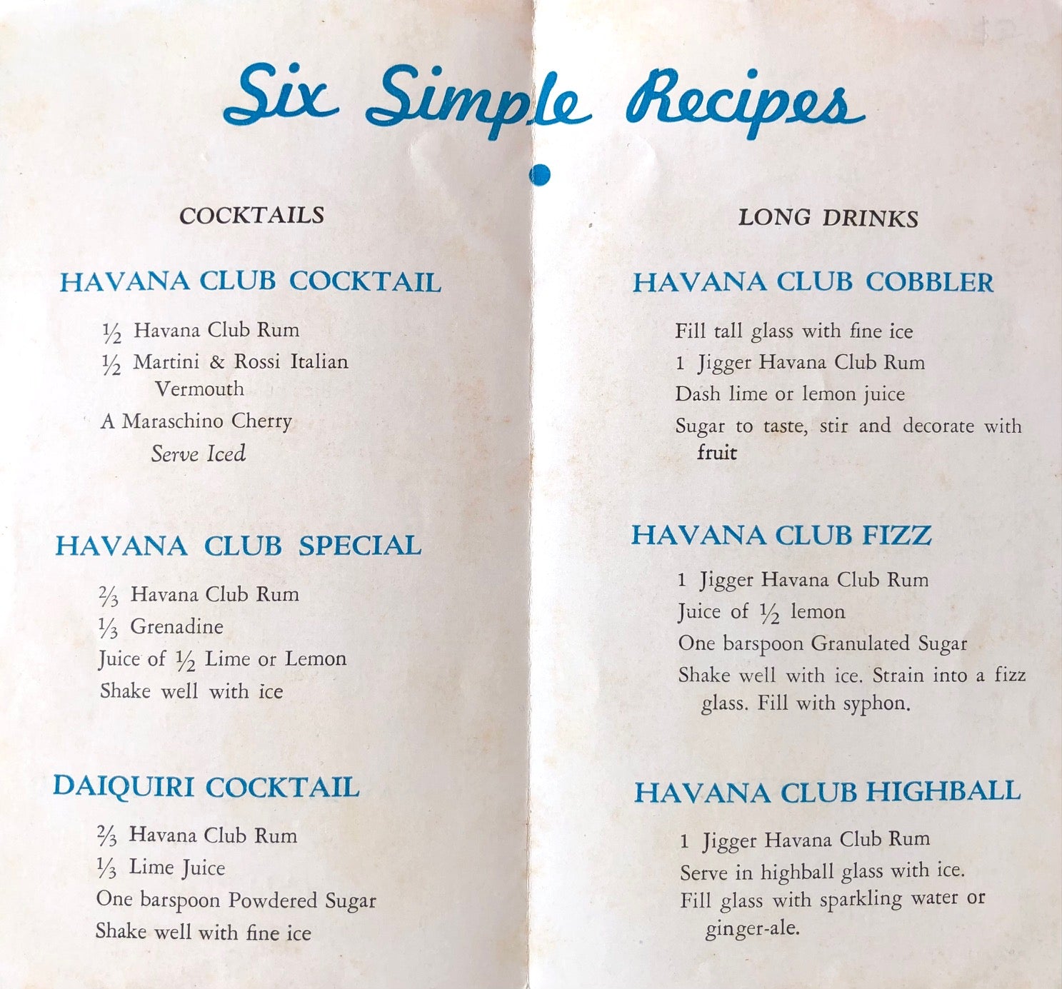 (Cocktails - Cuban) Havana Club Rum: A Few Suggestions for Rum Drinks Popular in Cuba.