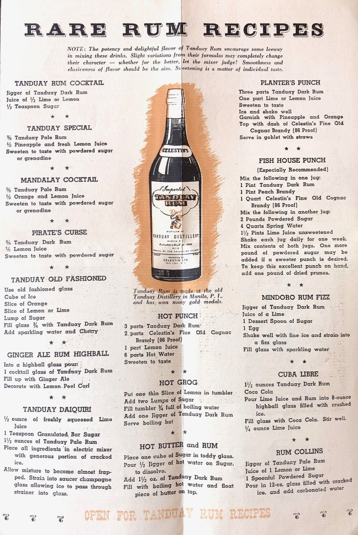 (Cocktails - Rum) Imported Tanduay Rum "Liquor of Everyman."