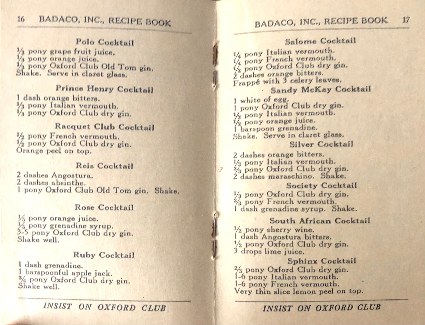 (Cocktails - Gin) Oxford Club. 128 Cocktail Recipes.