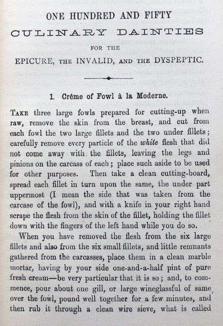 (Victorian - Invalid) Samuel Hobbs. One Hundred and Sixty Culinary Dainties: for the Epicure, the Invalid, and the Dyspeptic.