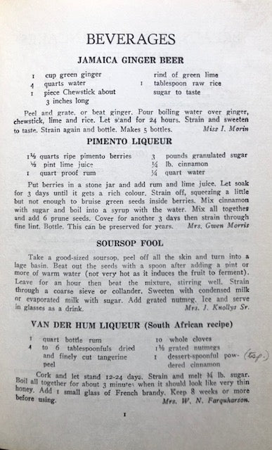 (Jamaican) Jamaica Society for the Blind.  Recipe Round-Up: A Book of Favourite Recipes, collected in Mandeville and sold in aid of the Jamaica Society for the Blind.