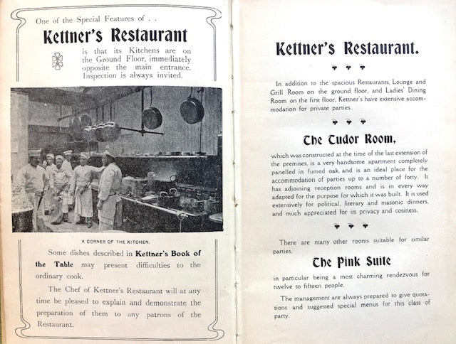 (Restaurants) Kettner's Restaurant. Kettner's Book of the Table: A Manual of Cookery, Practical, Theoretical, Historical.