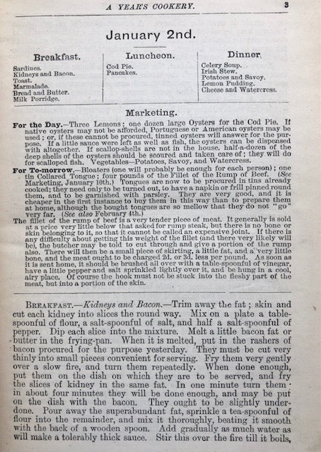 (Victorian) Phyllis Browne.  A Year's Cookery: Giving Dishes for Breakfast, Luncheon, and Dinner for Every Day of the Year.