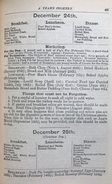 (Victorian) Phyllis Browne.  A Year's Cookery: Giving Dishes for Breakfast, Luncheon, and Dinner for Every Day of the Year.