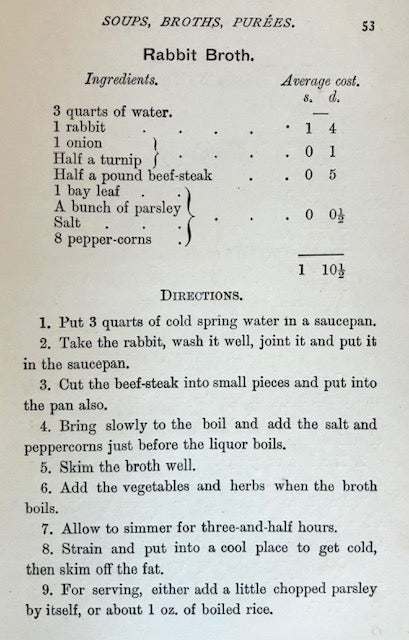 (Victorian) Miss M.L. Allen.  Soups, Broths, Purees, with Directions How to Prepare Them Easily and Economically.