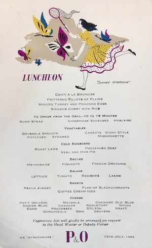 (Menu) P & O. S.S. Strathmore.  Luncheon - Summer Afternoon.