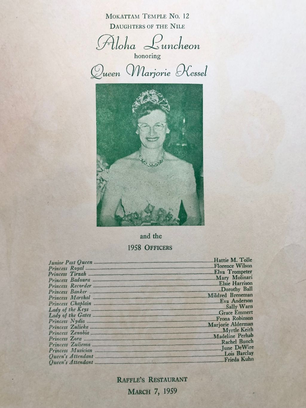 Matson Line. Mokattam Temple No. 12. Aloha Luncheon Menu Cover ...