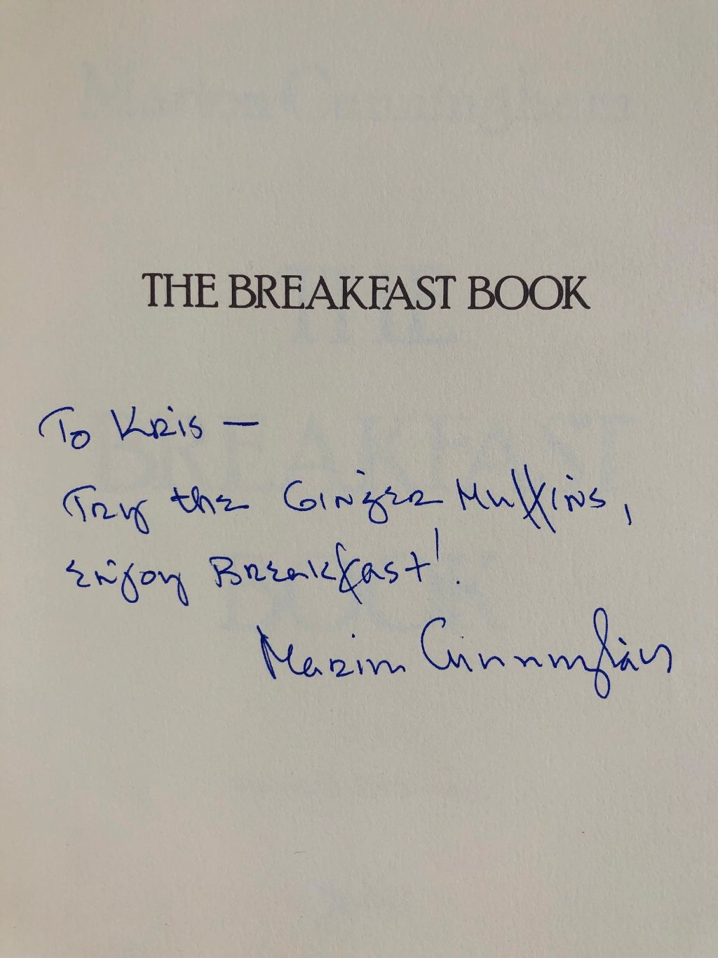 (Breakfast) Marion Cunningham. The Breakfast Book. SIGNED!
