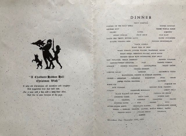 Chalfonte-Haddon Hall. A Merry Christmas 1934 Menu