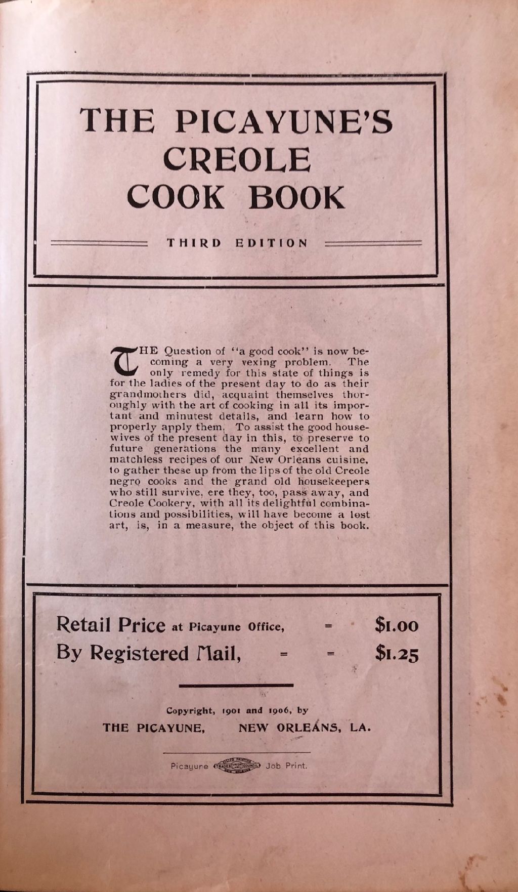 (*NEW ARRIVAL*) (Southern - Louisiana) The Picayune's Creole Cook Book